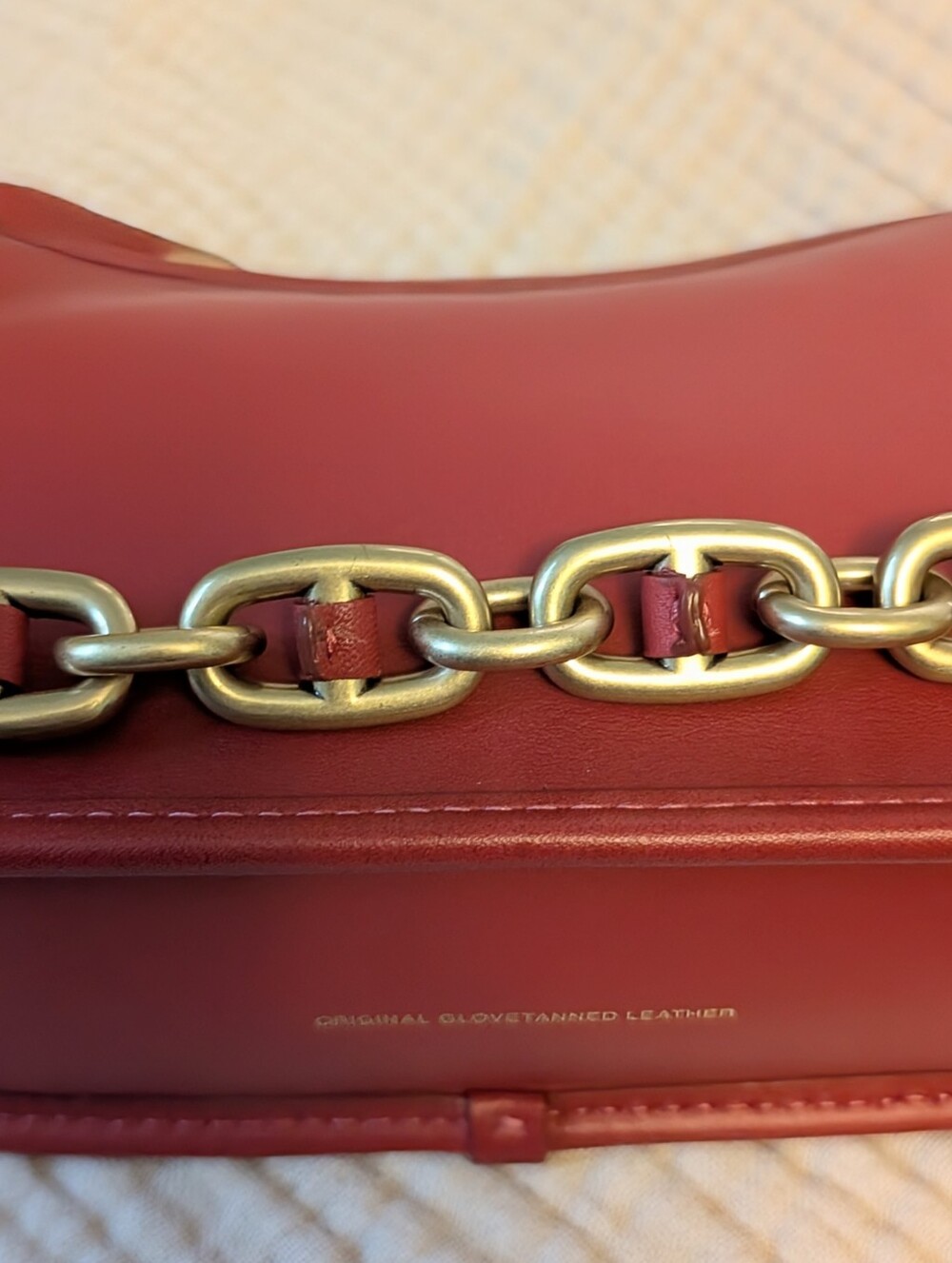 Coach Red Leather Crossbody with Gold Chain Strap - Picture 5 of 11